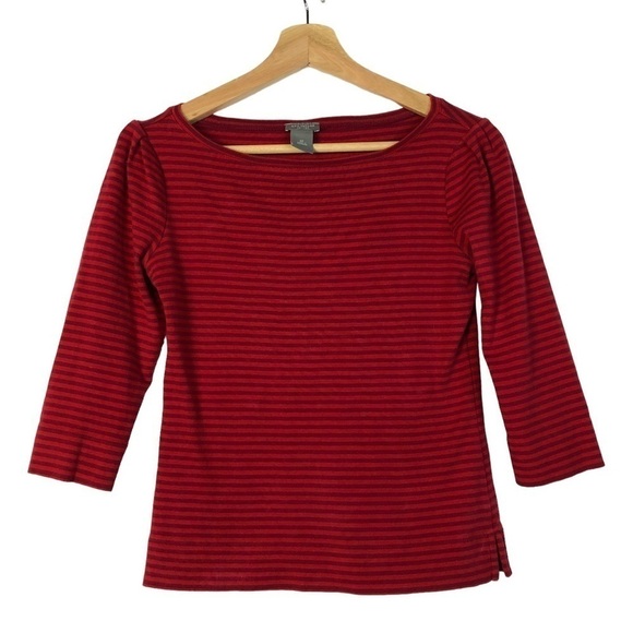 Ann Taylor Petites Red Stripe Boat Neck 3/4 Long Sleeve Top SP - Picture 1 of 3